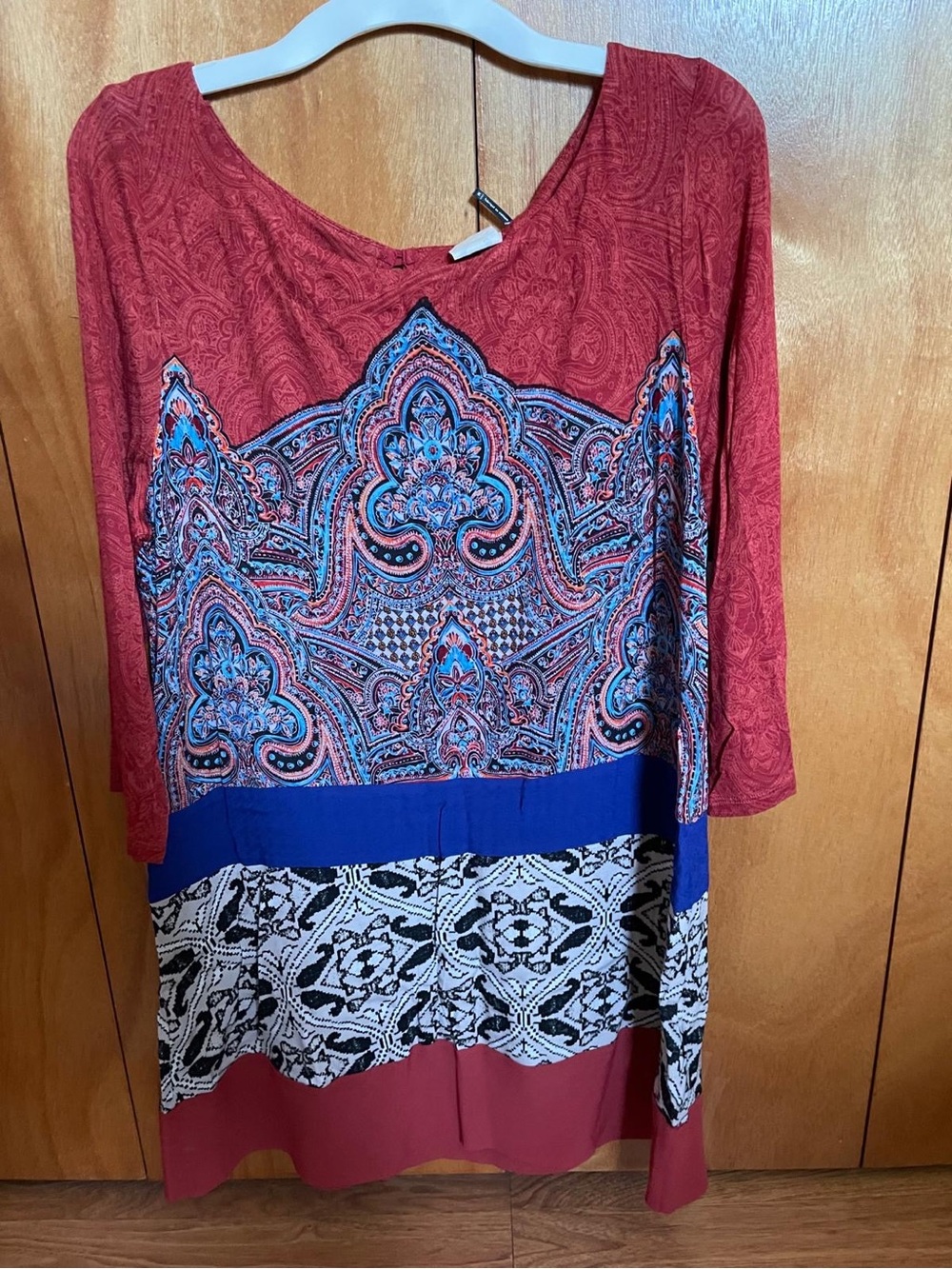 Anthropologie Women’s Red Paisley Print Mixed-Panel Tunic Top